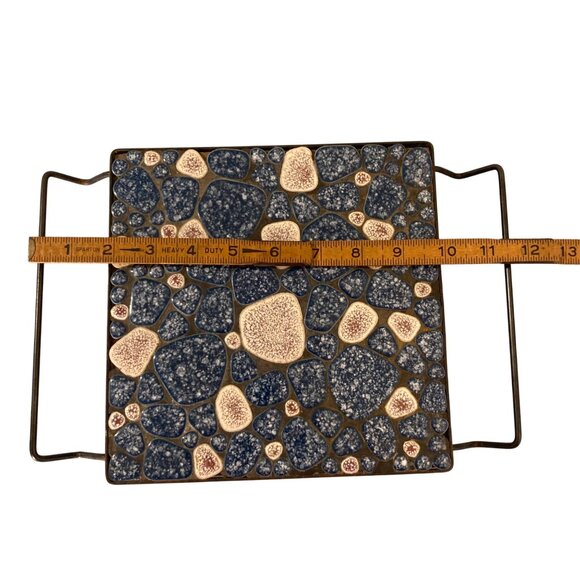 Vintage Blue And White Mosaic Tile Trivet Hot Plate Metal Frame - Picture 4 of 4